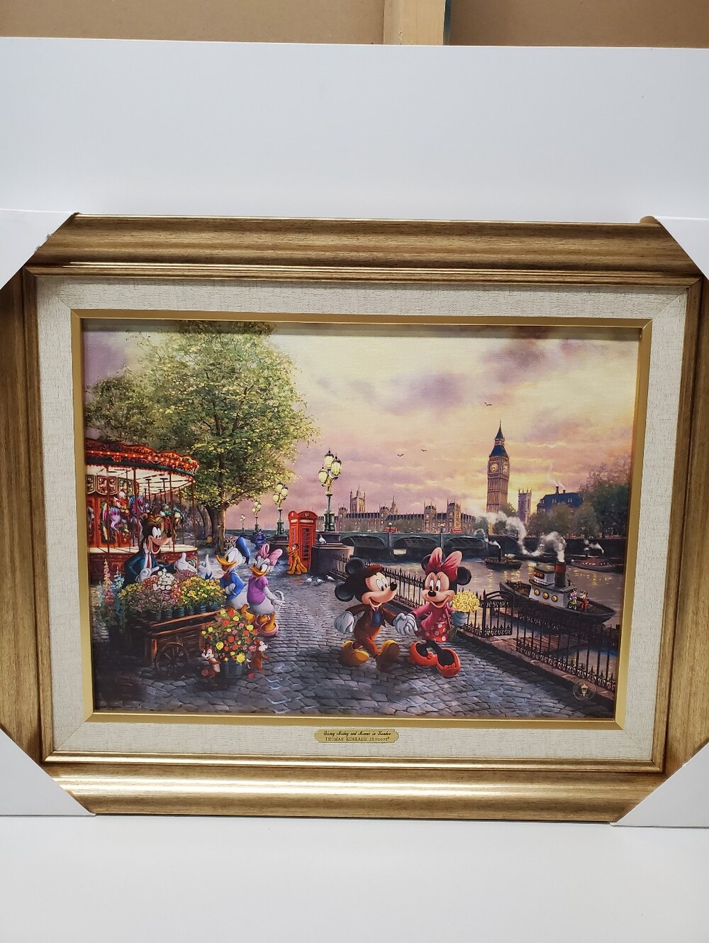 Thomas Kinkade Disney Mickey & Minnie In London Stroll Framed Painting